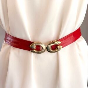 Vintage Robbie Nelson Red Leather Belt with Gold Clasp